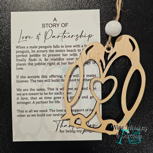 Love and Partnership Story Charm | Penguin Ornament | Partner Ornament